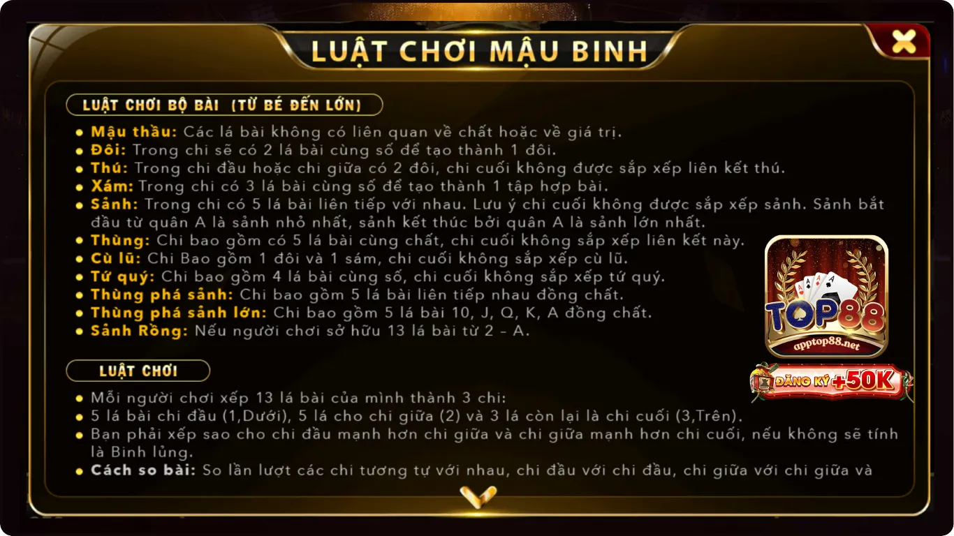 Luật chơi mậu binh Top88