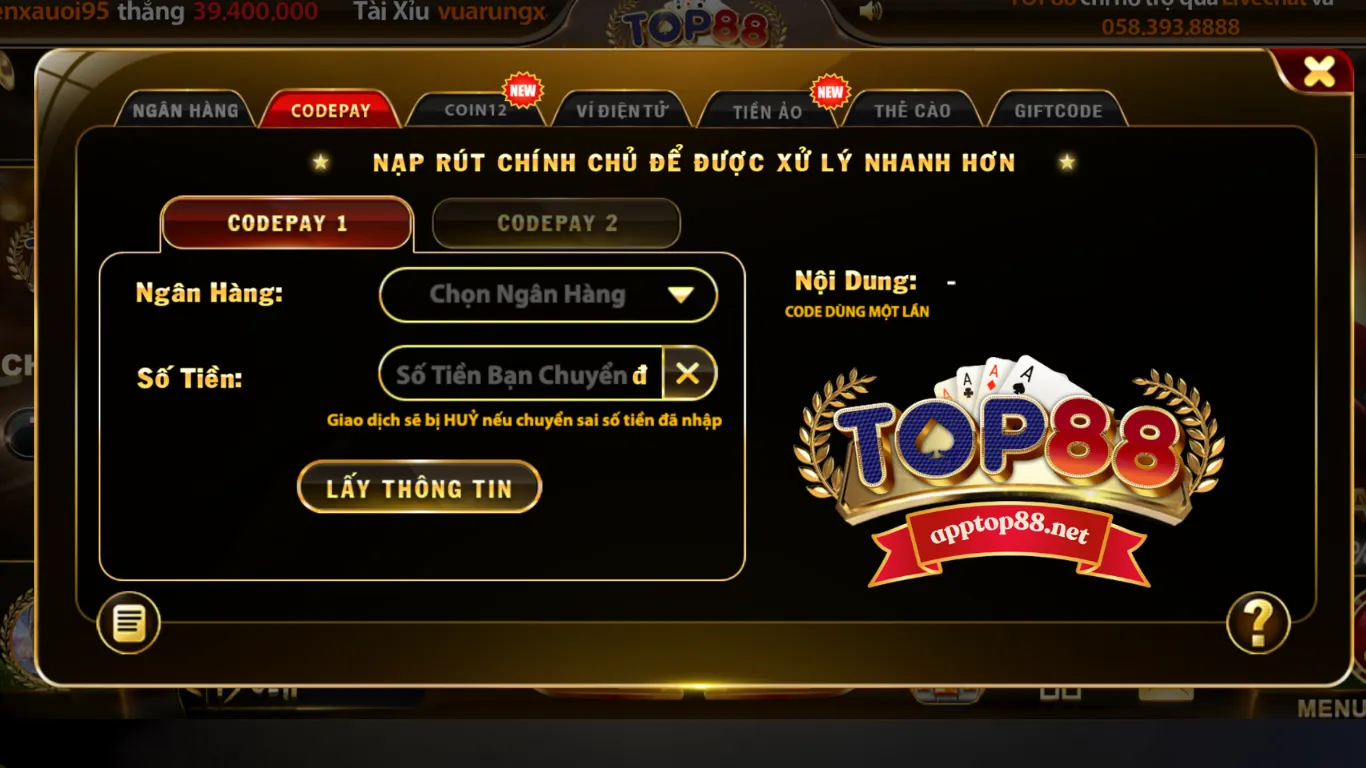 Hệ thống nạp rút top88 nhanh chóng, an toàn